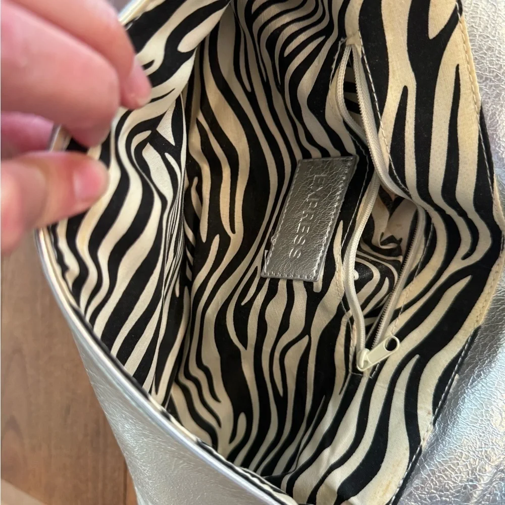 Express Metallic Silver Clutch Snap Close Front / 13